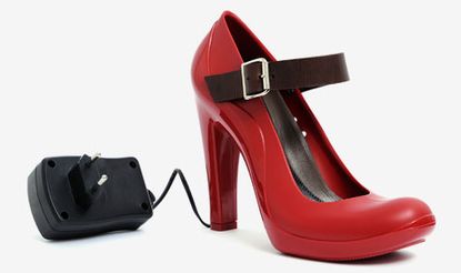 Red high heel shoe with an adapter