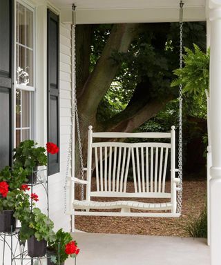 White ash wood fanback porch swing