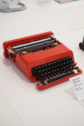 Red Valentine portable typewriter on white counter