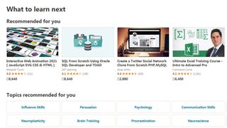 Screenshot showing Udemy courses available on site