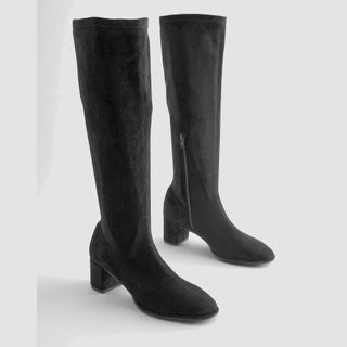 Black faux-suede Comfort Sock Block Knee High Boots