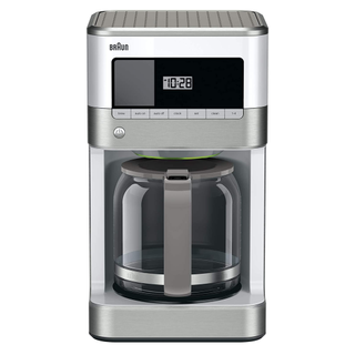 A photo of the Braun Brew Sense Drip Coffee Maker KF6050WH on a white background