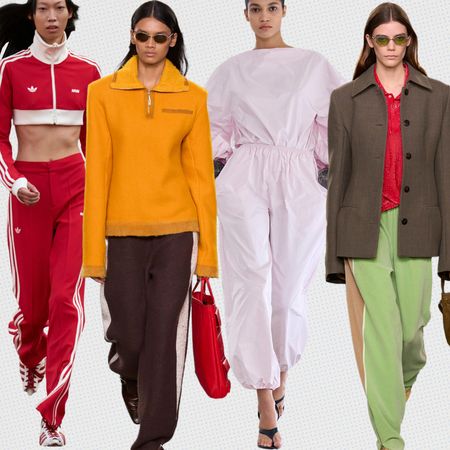 The track pants trend on models at Avavav, Tory Burch, Aläia, Christian Dior