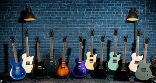 A family photo of the newly refreshed Gretsch Streamliner and Electromatic Jet singlecut electric guitars, in various classic and bold finishes.