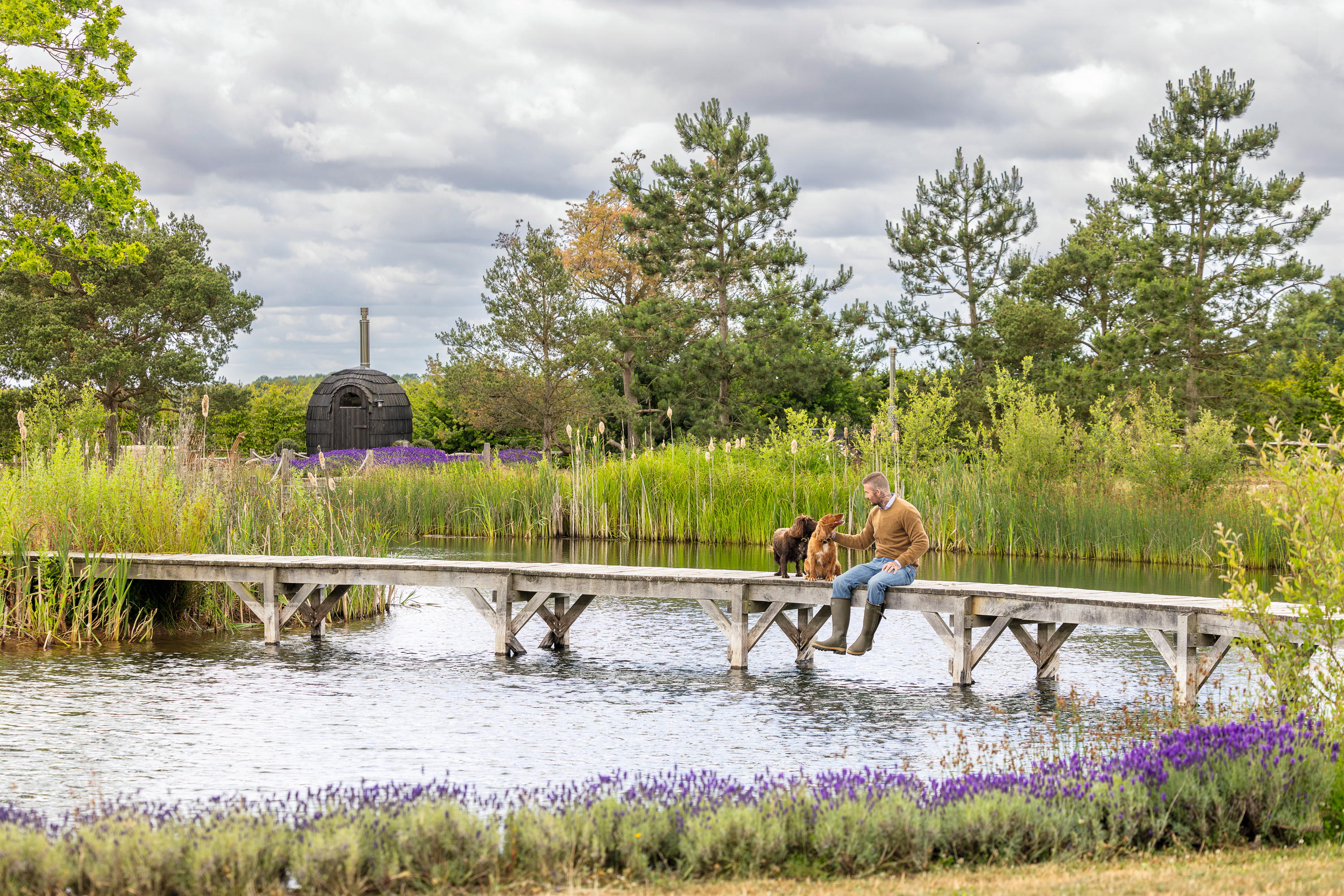 David Beckham in his garden in the Cotswolds
