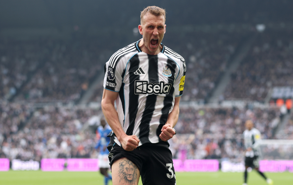 Dan Burn of Newcastle United reacts during the Premier League match between Newcastle United and Sunderland at St James' Park on March 22, 2026 in Newcastle upon Tyne, England.