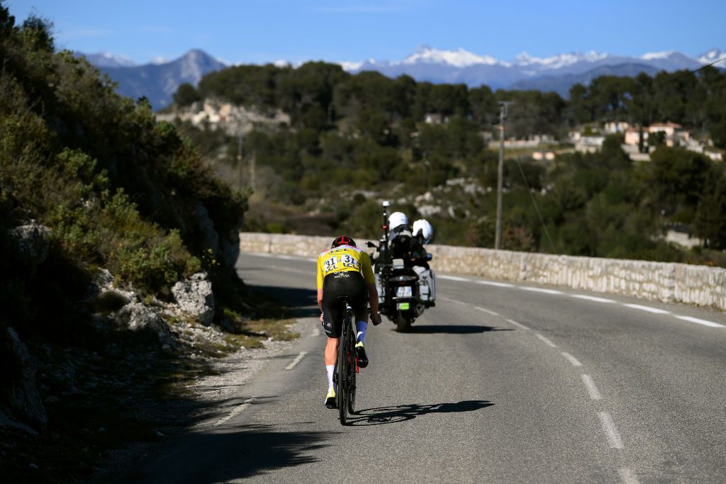 NICE FRANCE MARCH 12 Tadej Pogacar of Slovenia and UAE Team Emirates Yellow Leader Jersey competes during the 81st Paris Nice 2023 Stage 8 a 1184km stage from Nice to Nice UCIWT ParisNice on March 12 2023 in Nice France Photo by Alex BroadwayGetty Images
