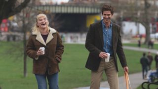 Almut (Florence Pugh) and Tobias (Andrew Garfield) walking together in &quot;We Live in Time&quot;