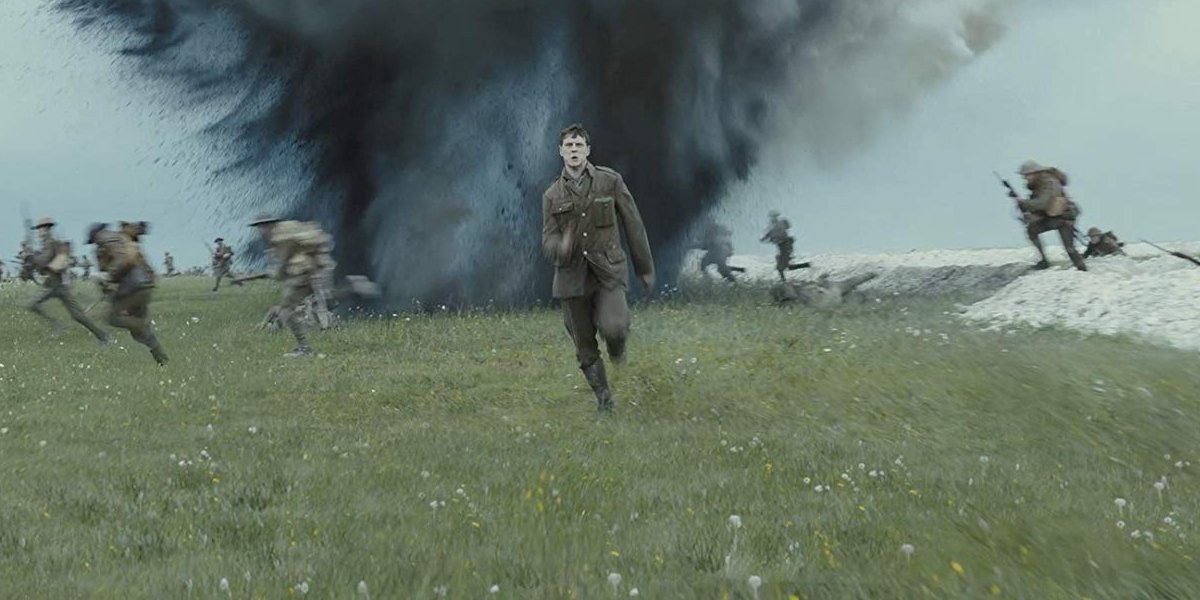 1917 George MacKay running towards the camera