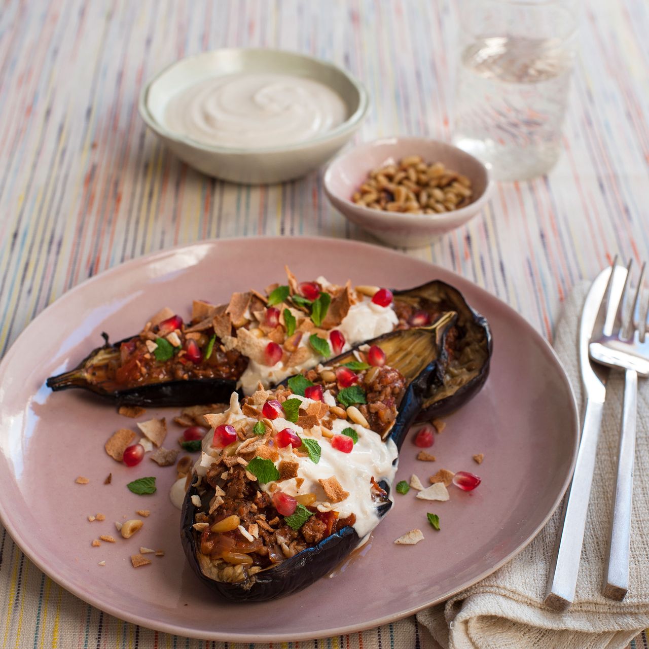 Aubergine, veal and yoghurt crumble photo