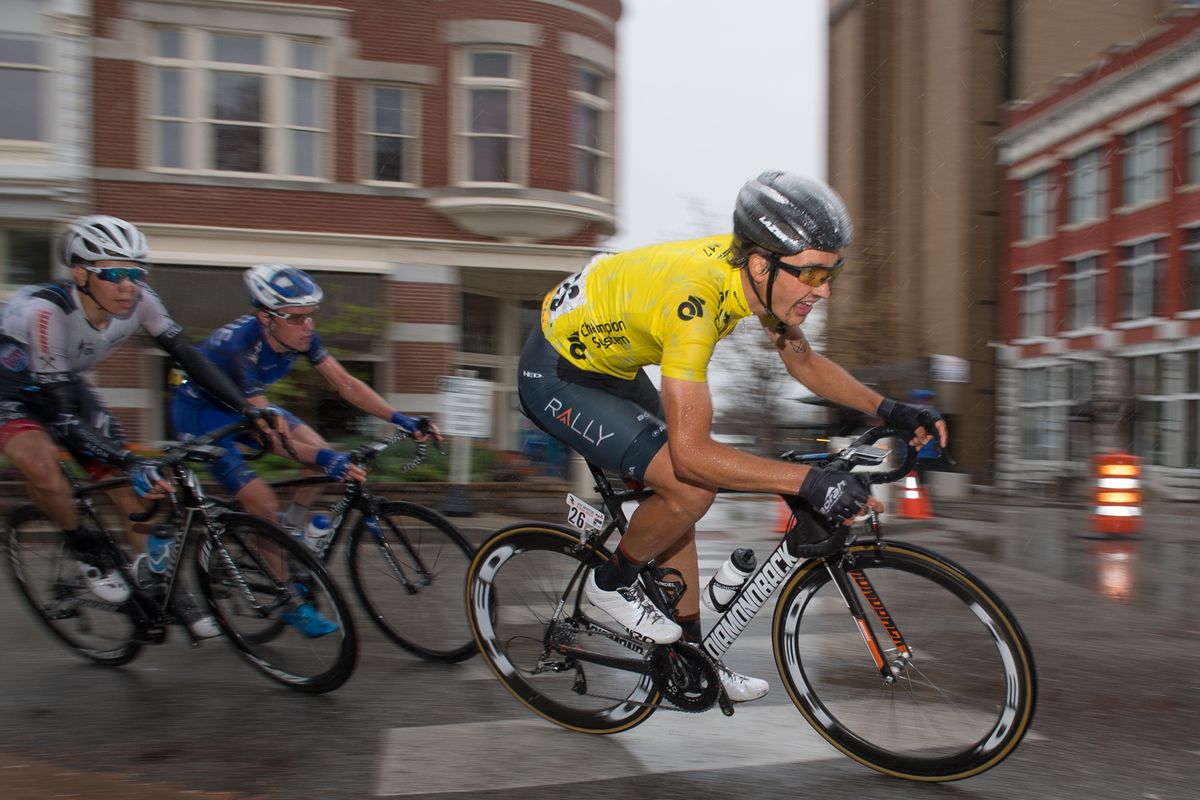 GC leader, Adam DeVos (Rally), cautiously takes a wet painted corner at break neck speeds.