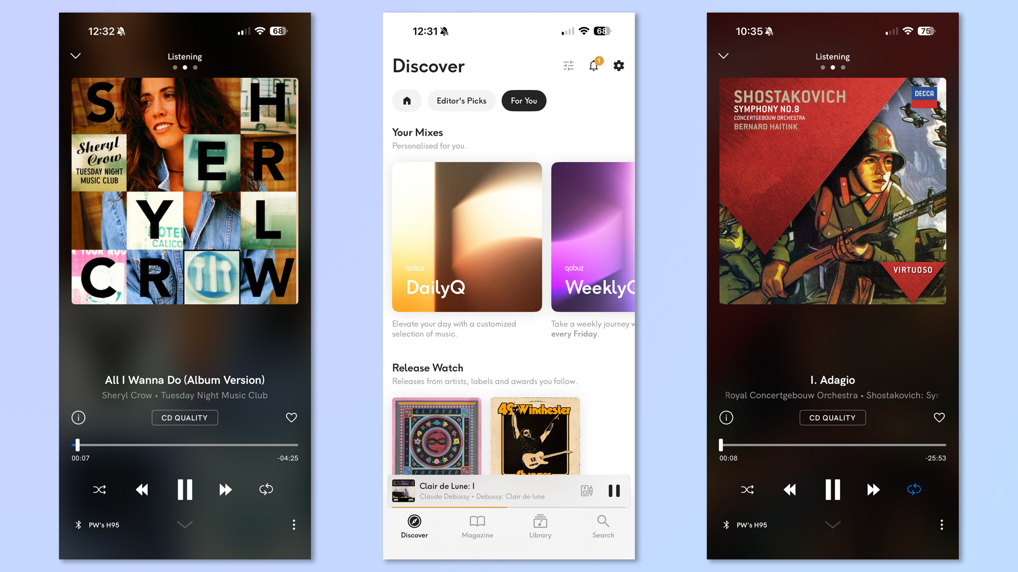 A screenshot from Qobuz showing recommendations and playback