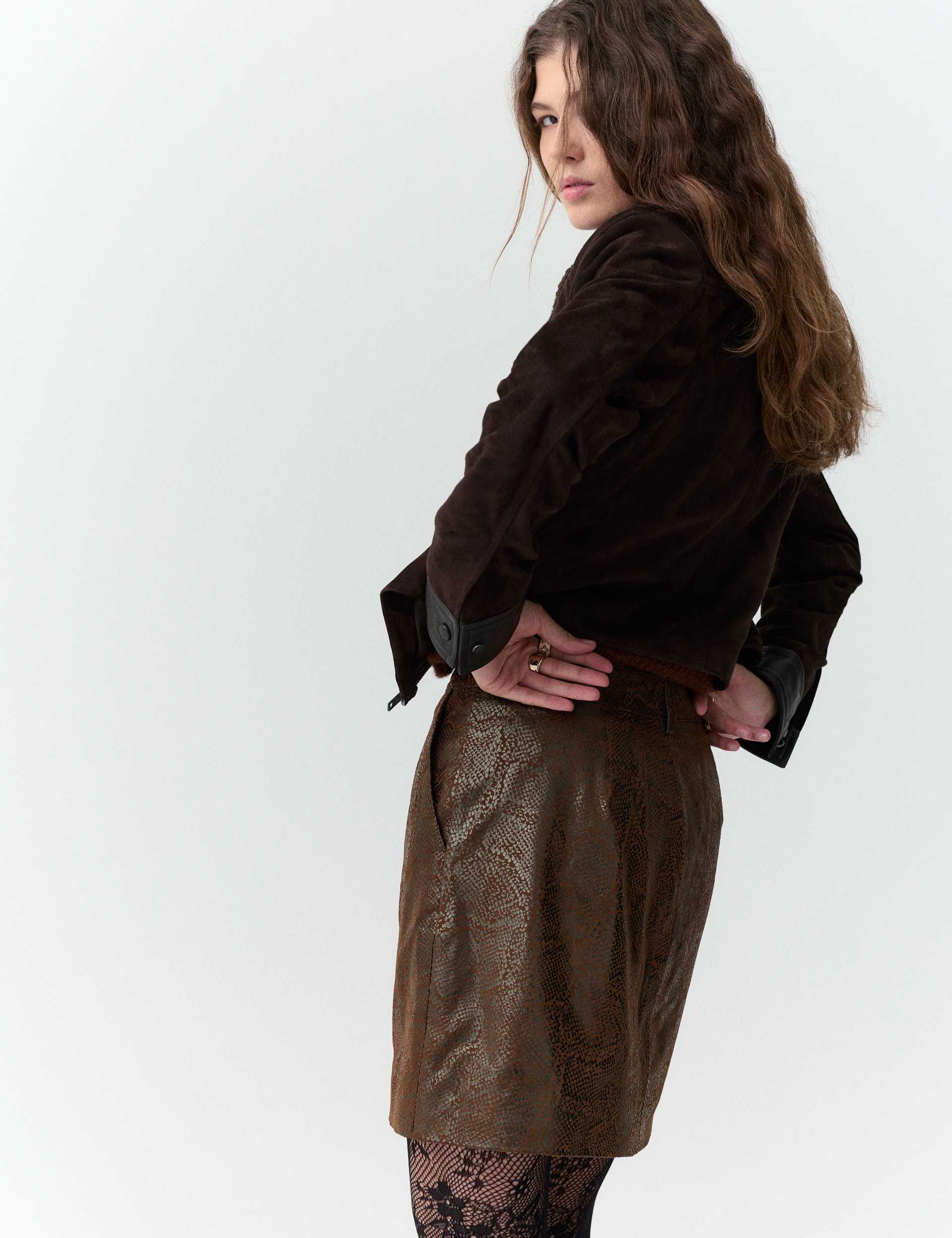 Leather Snake Print Mini Skirt