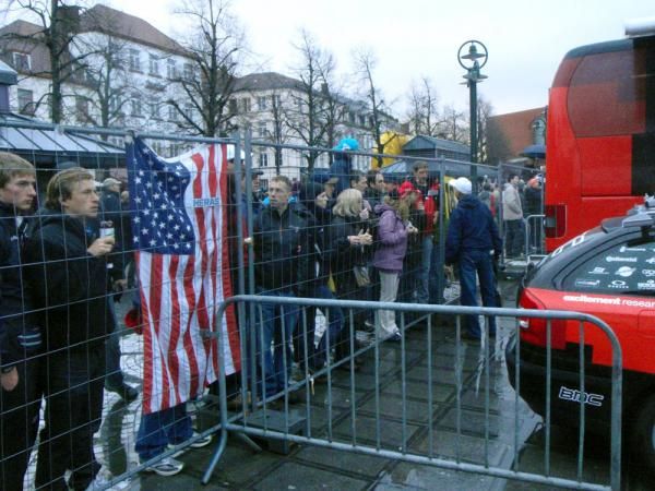Hincapie fans parked out by the BMC bus in the hope of catching a glimpse of their hero