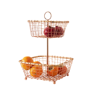 A wire two-tier fruit basket