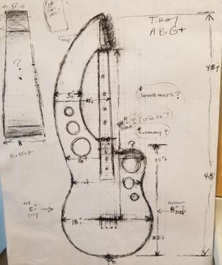 A diagram of Troy Johnson's one-of-a-kind upright bass