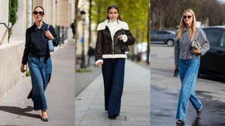 influencers showing how to style wide-leg jeans with a jacket