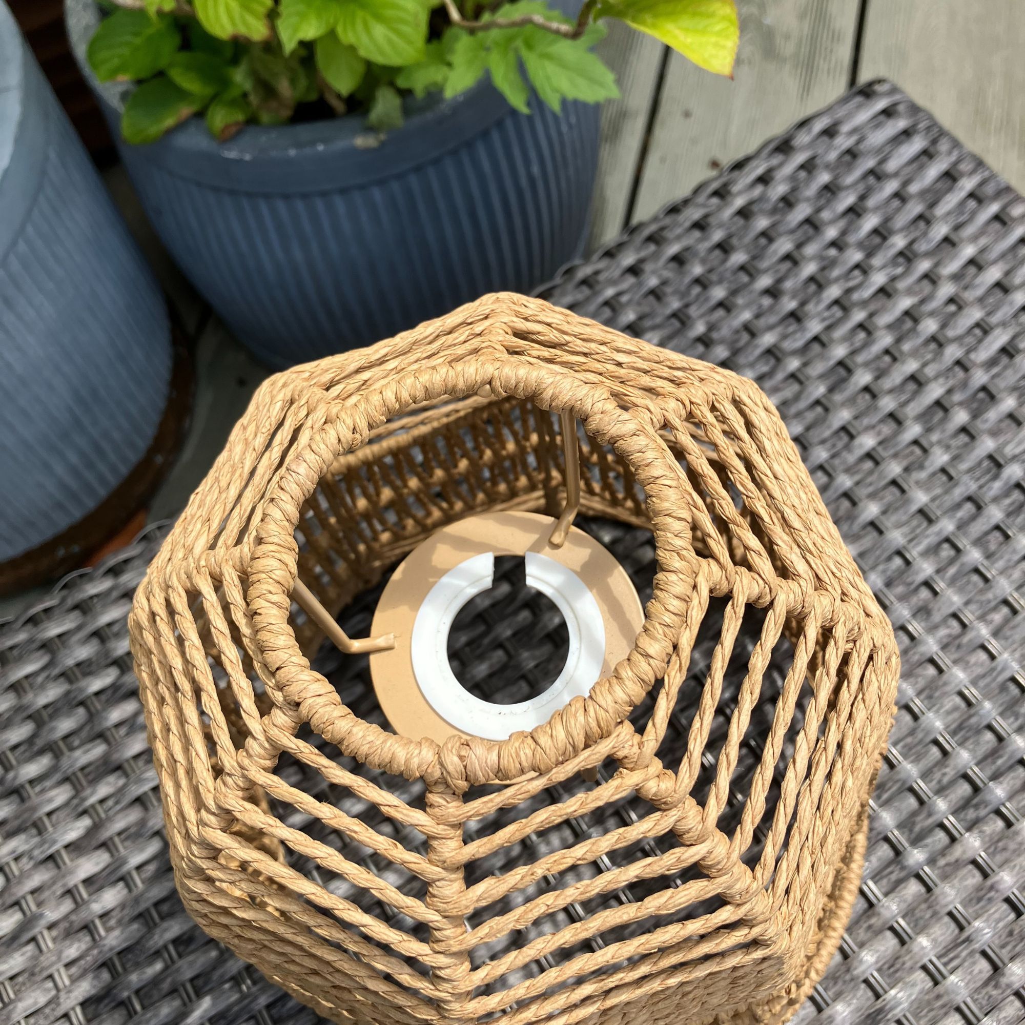 outdoor woven hanging light inside