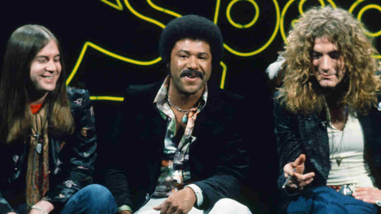 The Pretty Things’ Phil May with Led Zeppelin’s Robert Plant and DJ JJ Jackson in 1975