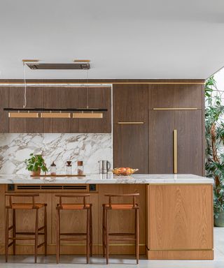 Minimalist kitchen with wood and marble