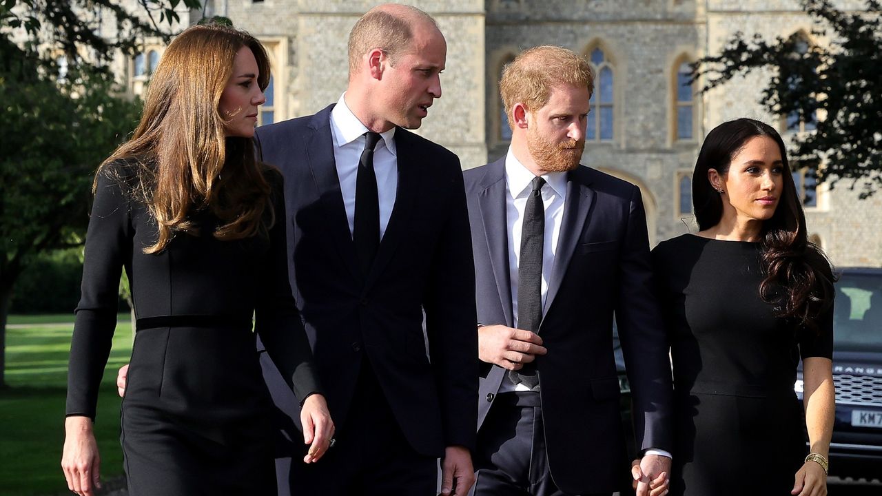 Prince William, Kate Middleton, Prince Harry, and Meghan Markle during the mourning period for Queen Elizabeth in September 2022