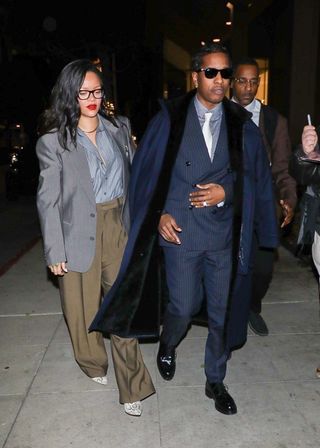 Rihanna and ASAP Rocky going out to dinner in pinstripe suits