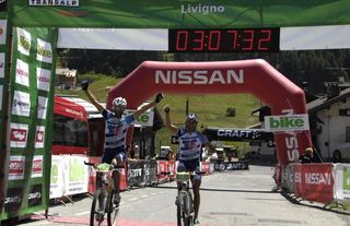 Marzio Deho and Mirko Celestino celebrate their second consecutive stage victory at the TransAlp
