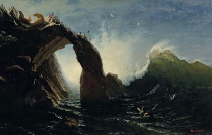 Seal Rock, Farallon Islands, 1872, oil on paper laid down on canvas, 16in by 22in, by Albert Bierstadt (1830&ndash;1902), private collection.