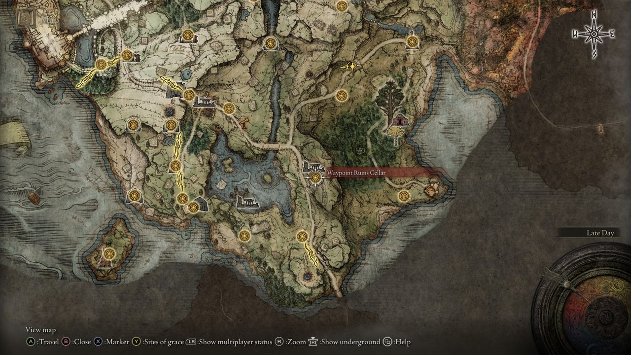 Elden Ring map location - Waypoint Ruins Cellar Site of Grace
