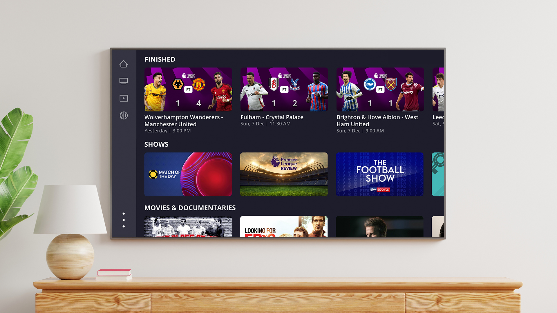 TV screen showing a sports hub using Gracenote On Sports