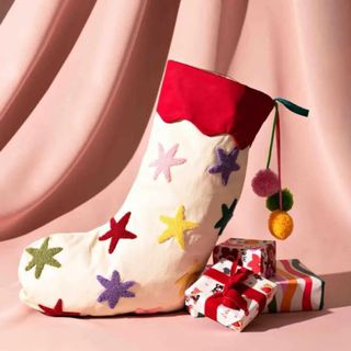 Cream stocking with bright stars on it