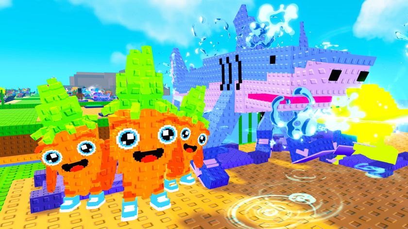 Roblox game Plants Vs Brainrots, there&#039;s a several carrot brainrots and a shark wearing shoes.