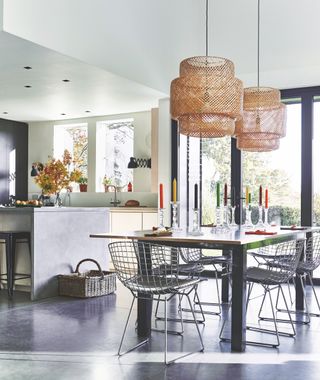Industrial style kitchen diner with concrete floors