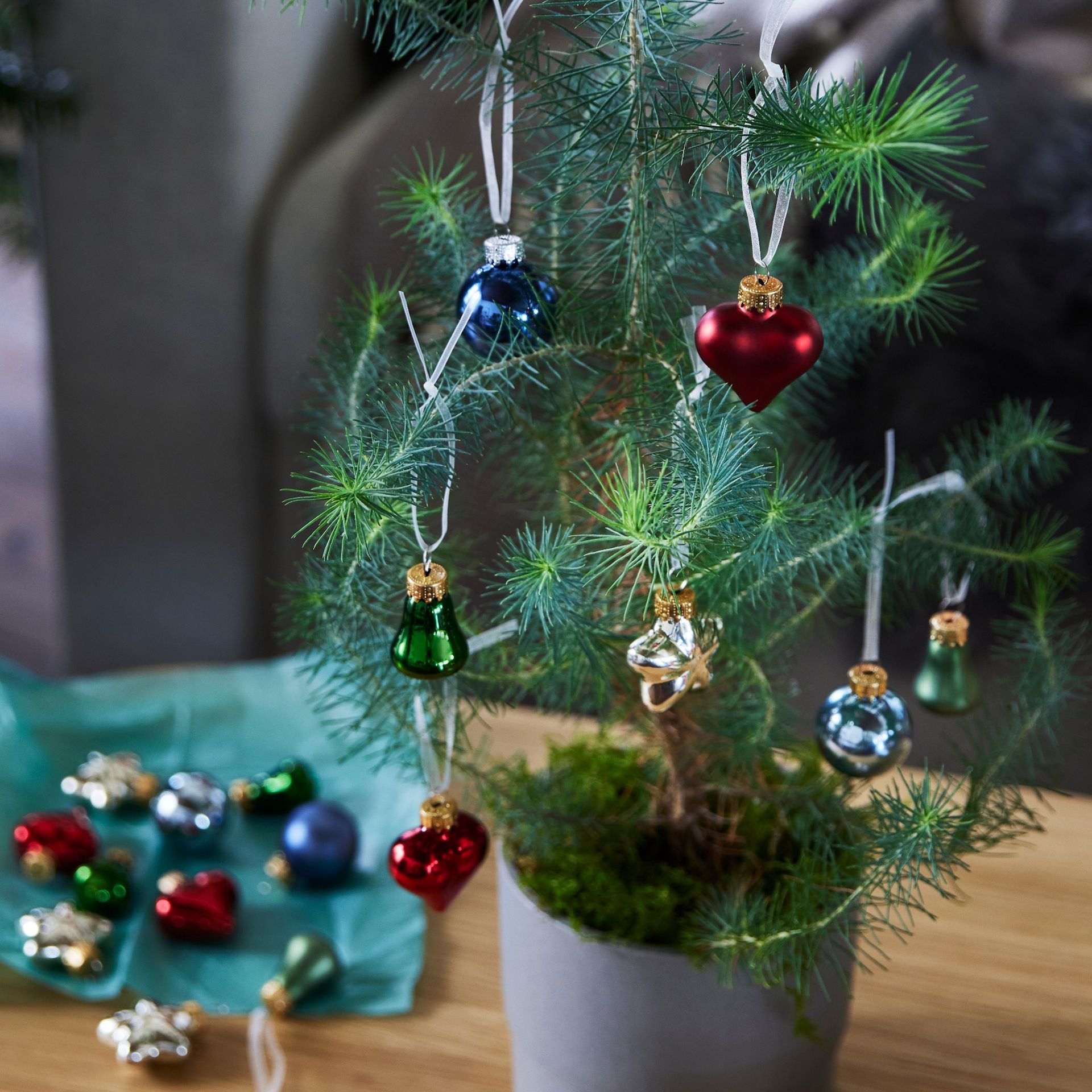 IKEA Vinterfint Christmas baubles on a mini Christmas tree
