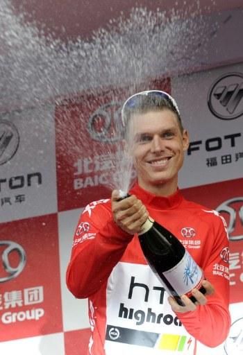 Tony Martin (HTC-Highroad) celebrates in Beijing.