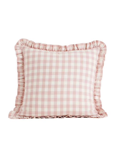 Ana Cotton Gingham Printed Ruffle Pillow