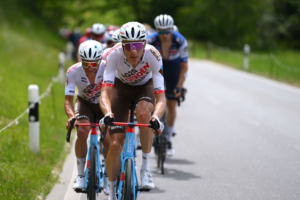 LA PUNT SWITZERLAND JUNE 15 Michael Schr of Switzerland and Ag2R Citron Team competes during the 86th Tour de Suisse 2023 Stage 5 a 211km stage from Fiesch to La Punt 1696m UCIWT on June 15 2023 in La Punt Switzerland Photo by Dario BelingheriGetty Images