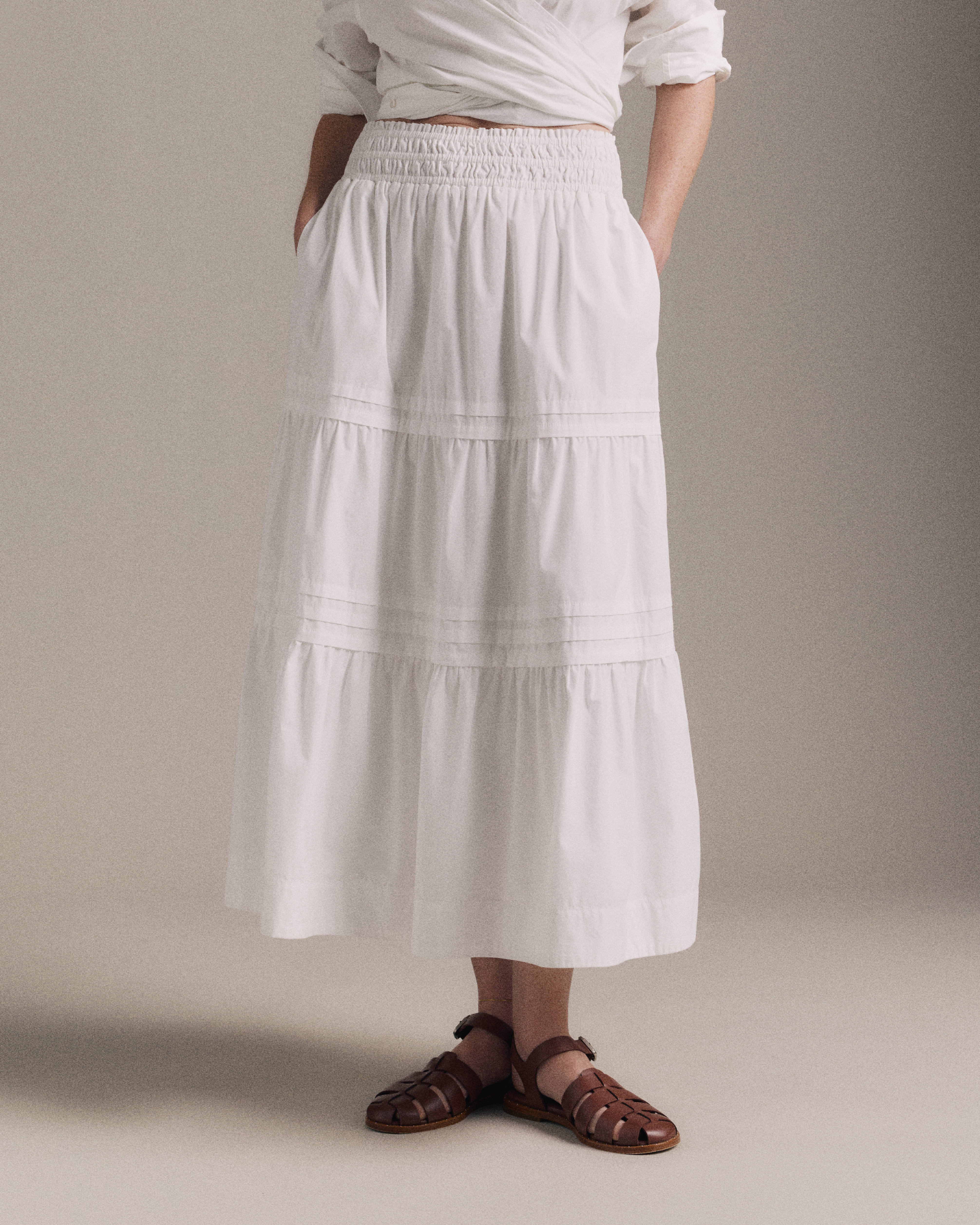 100% Organic Cotton Tiered Maxi Skirt in Classic White