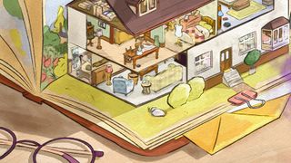 An illustration of a house popping out of a sketchbook