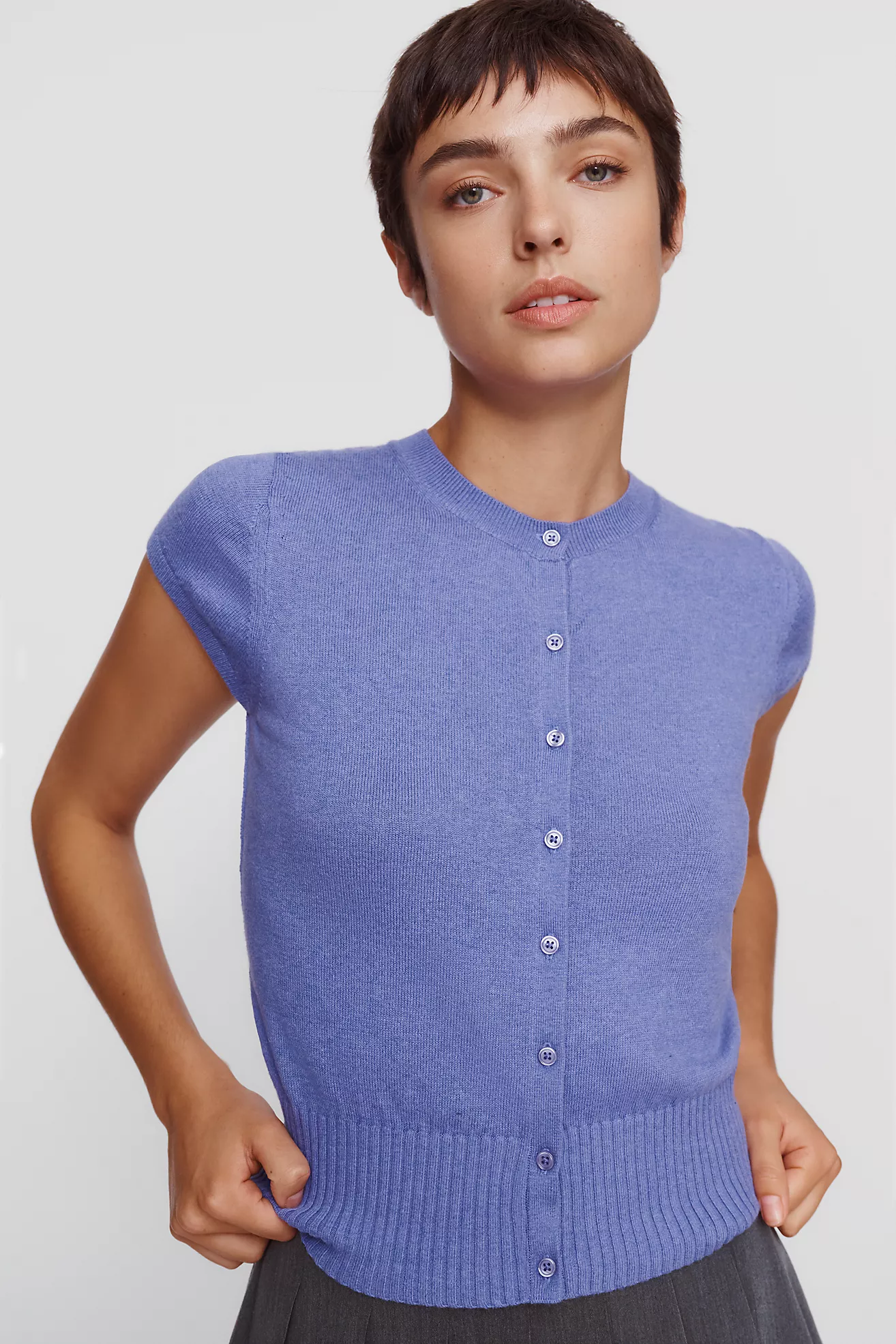Maeve Coco Cashmere Cotton Short Sleeve Cardigan