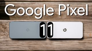 Two Google Pixel phones on a wood staircase with a silhouetted camera island and the number 11 inside