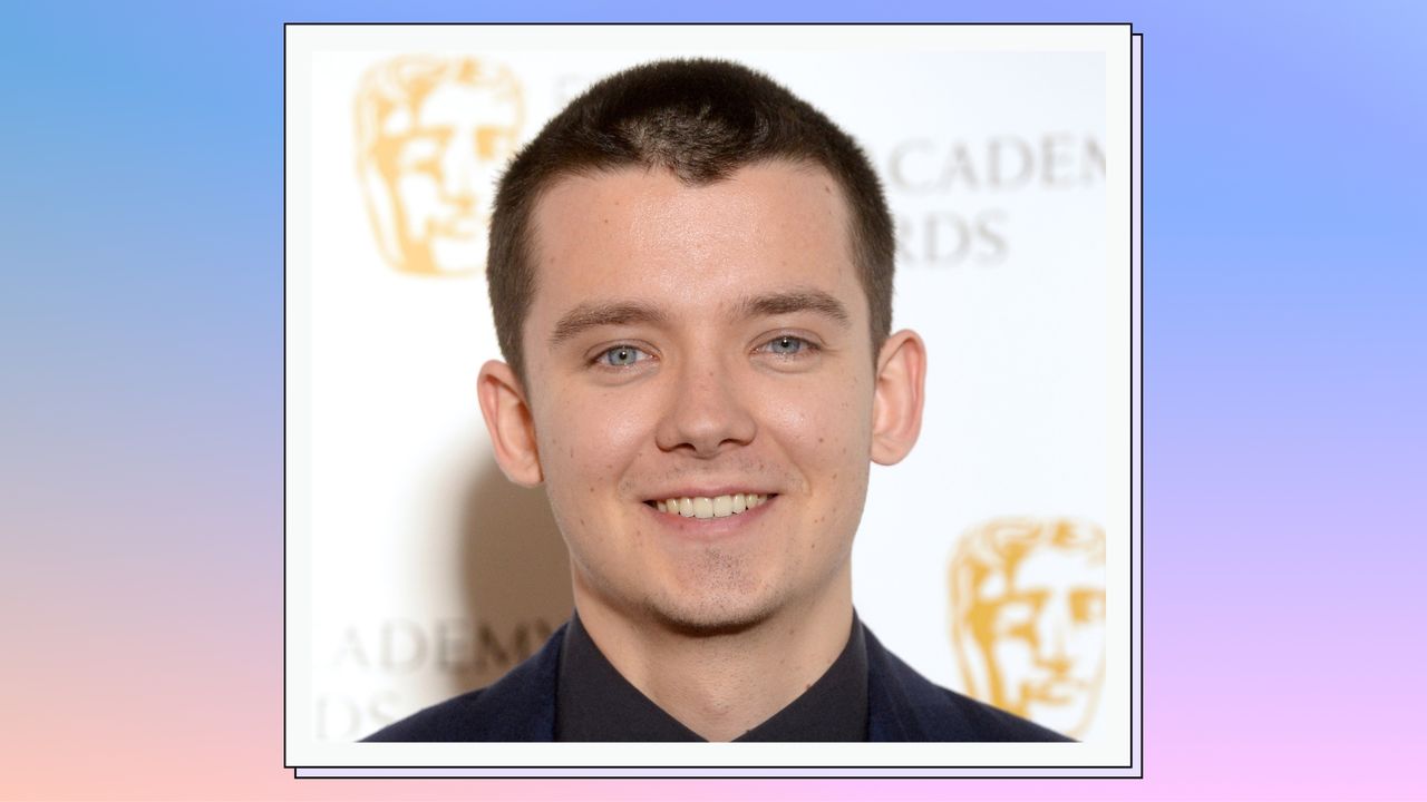 Asa Butterfield during the BAFTA Film Awards Nominations Announcement 2020 photocall at BAFTA on January 07, 2020 in London, England/ in a blue, purple and pink gradient template