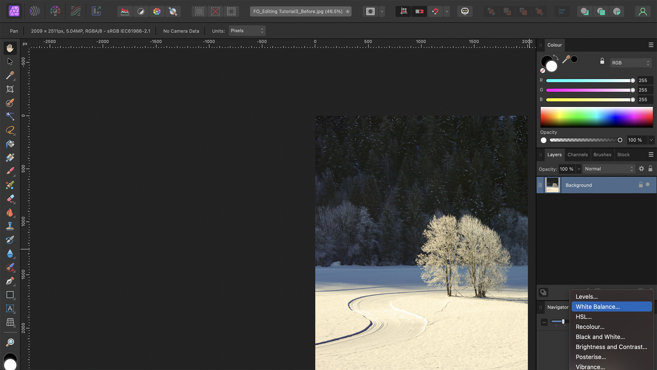 Editing interface of Affinity Photo