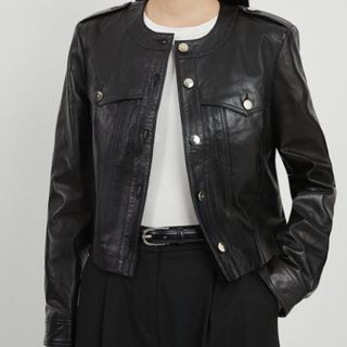 Karen Millen Leather Collarless Jacket