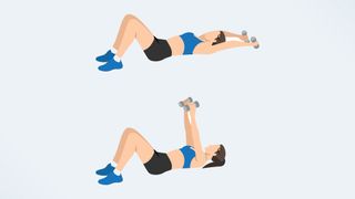 an illo of a woman doing a dumbbell pullvoer