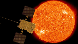 a spacecraft with two large solar arrays orbits the sun