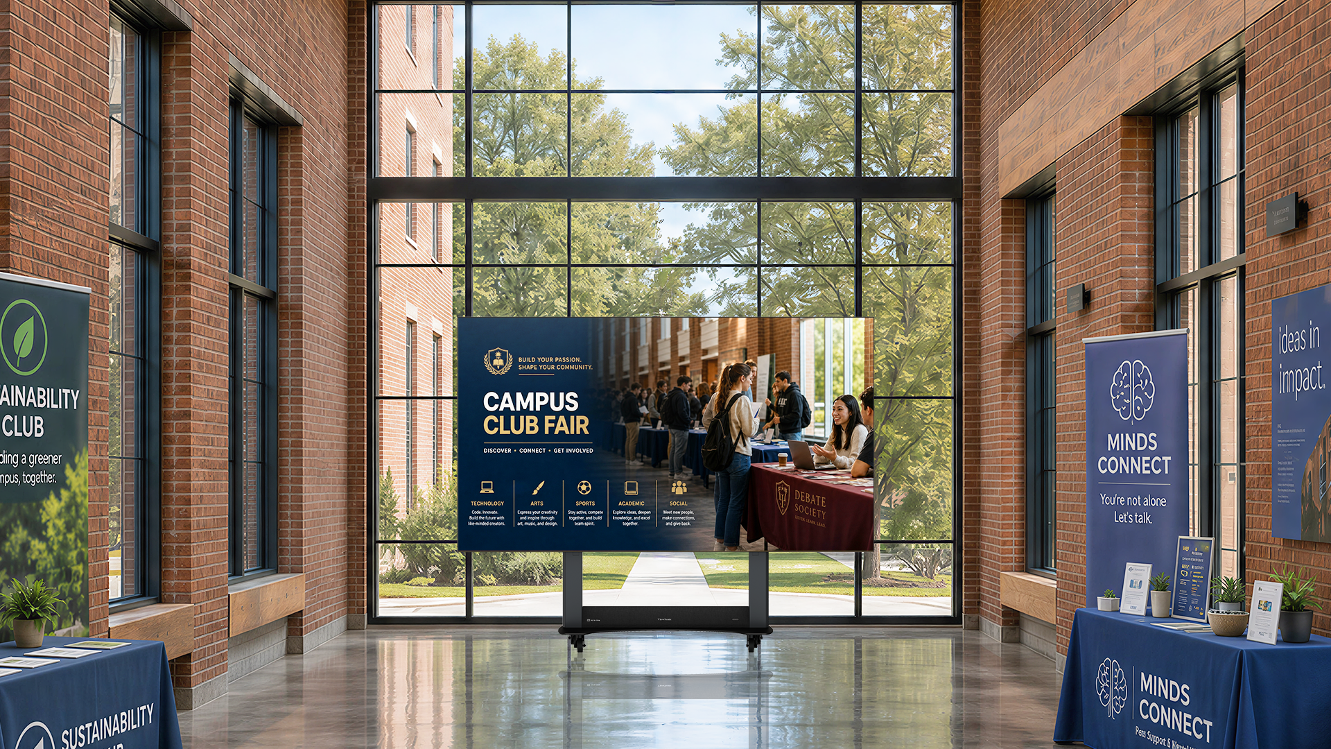 The new ViewSonic mobile dvLED in a college campus atrium.