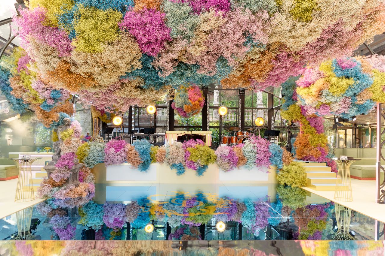 Colourful floral installation
