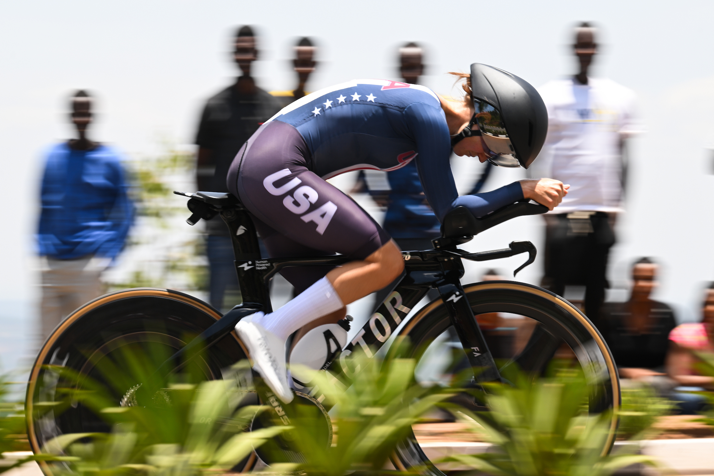 Picture by Chris Auld/SWpix.com - 21/09/2025 - Cycling - 2025 UCI Road World Championships - BK Arena to Kigali Convention Centre, Kigali, Rwanda - Women Elite Individual Time Trial (ITT) - Ruth Edwards (USA)