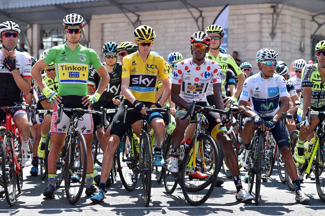 The jersey holders at the start of stage 10 of the Tour de France